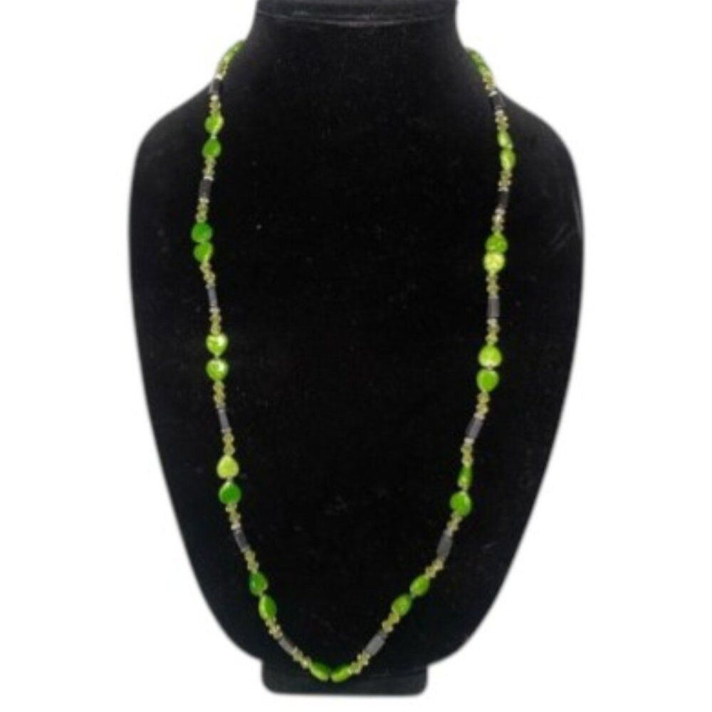 Magnetic Necklace/Bracelet WIth Green Heart Shaped Beads with Metallic Hermatite